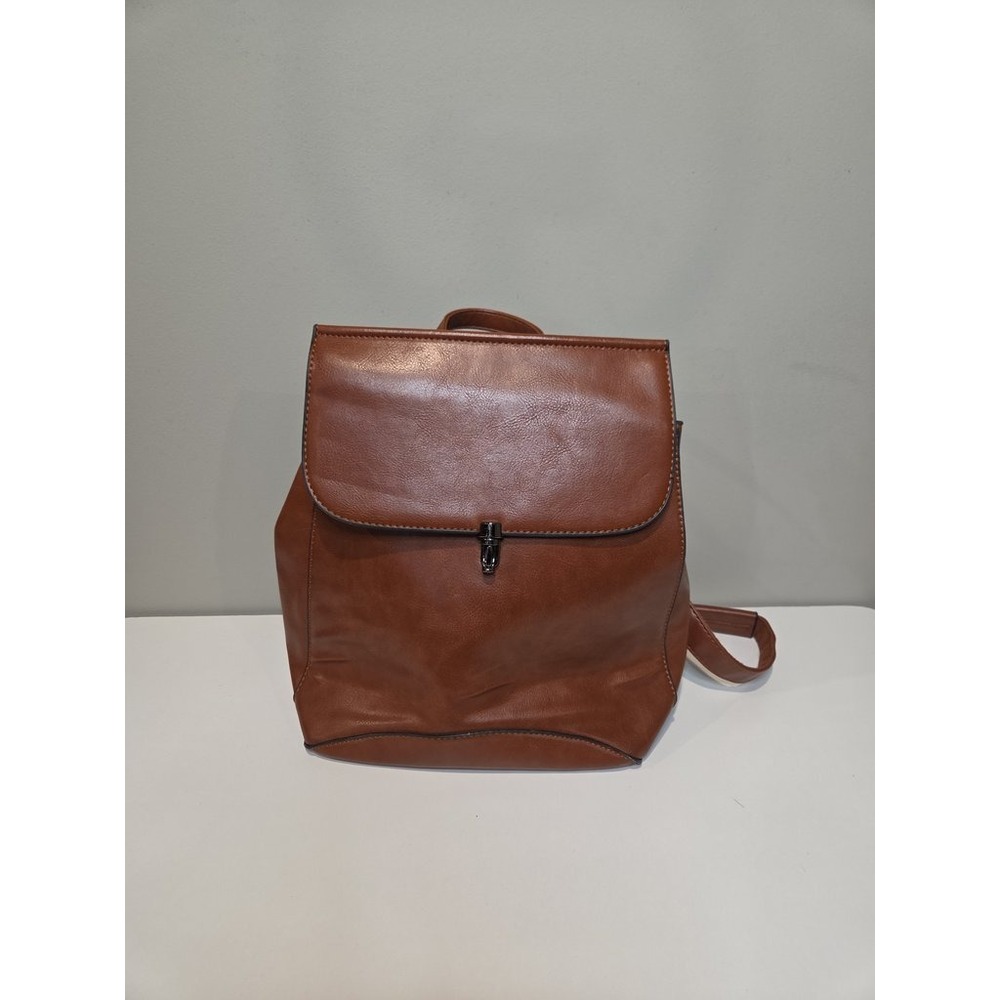 Mish Kangaroo Brown Faux Leather Backpack Purse Women Small Travel Flap Satchel